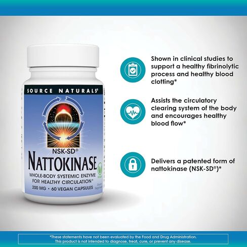 Source Naturals NSK-SD, Nattokinase, Vegetarian Friendly, Whole Body Systemic Enzyme for Healthy Circulation*, 200 mg - 60 Vegetarian Capsules in Saudi Arabia
