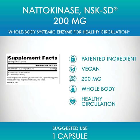 Source Naturals NSK-SD, Nattokinase, Vegetarian Friendly, Whole Body Systemic Enzyme for Healthy Circulation*, 200 mg - 60 Vegetarian Capsules in Saudi Arabia