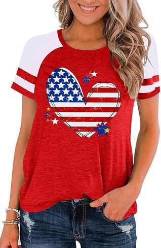 American Flag Shirt Women 4th of July Shirts USA Flag Graphic Patriotic Tshirt Raglan Color Block Tops in Saudi Arabia