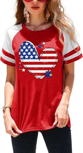 American Flag Shirt Women 4th of July Shirts USA Flag Graphic Patriotic Tshirt Raglan Color Block Tops in Saudi Arabia