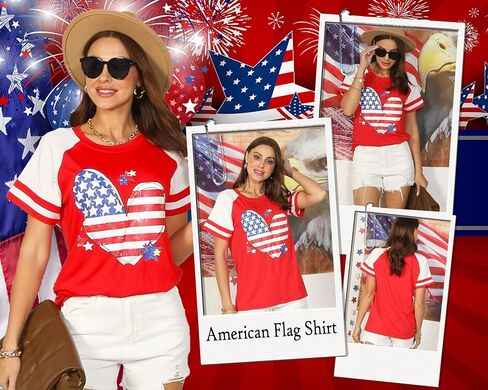 American Flag Shirt Women 4th of July Shirts USA Flag Graphic Patriotic Tshirt Raglan Color Block Tops in Saudi Arabia