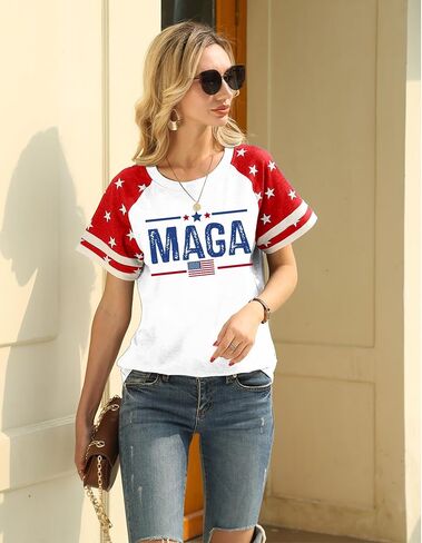 American Flag Shirt Women 4th of July Shirts USA Flag Graphic Patriotic Tshirt Raglan Color Block Tops in Saudi Arabia