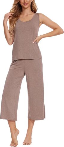 GYS Ladies Pajamas Sets, Capri Pajamas for Women Set, Bamboo Viscose Sleeveless Top and Capri Pants Pj Set Sleepwear in Saudi Arabia