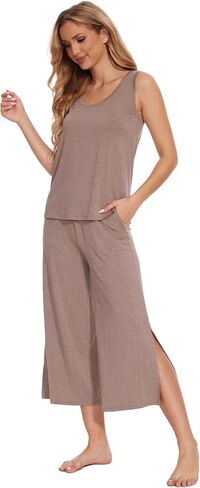 GYS Ladies Pajamas Sets, Capri Pajamas for Women Set, Bamboo Viscose Sleeveless Top and Capri Pants Pj Set Sleepwear in Saudi Arabia