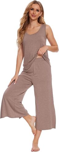 GYS Ladies Pajamas Sets, Capri Pajamas for Women Set, Bamboo Viscose Sleeveless Top and Capri Pants Pj Set Sleepwear in Saudi Arabia