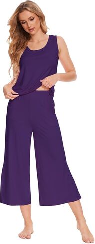 GYS Ladies Pajamas Sets, Capri Pajamas for Women Set, Bamboo Viscose Sleeveless Top and Capri Pants Pj Set Sleepwear in Saudi Arabia