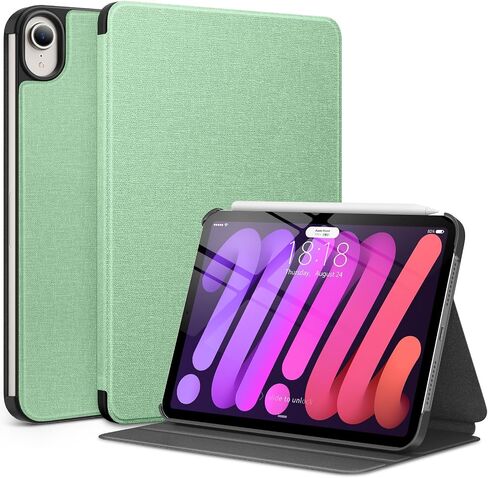 حافظة DTTO لجهاز iPad Mini الجيل السادس 8.3 بوصة، غطاء خلفي صلب من القماش لجهاز iPad Mini 6 2021، حافظة واقية صلبة مع تنبيه/غفو تلقائي + شحن قلم Apple لجهاز iPad Mini 6، أسود in Kuwait