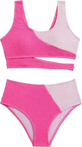Milumia Girl's 2 Piece Color Block Swimsuits Cut Out Smocked Bikini Sets Cute Swimwear in Saudi Arabia