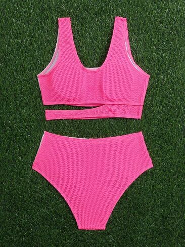 Milumia Girl's 2 Piece Color Block Swimsuits Cut Out Smocked Bikini Sets Cute Swimwear in Saudi Arabia