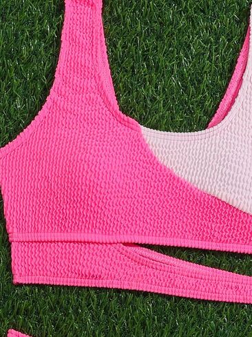 Milumia Girl's 2 Piece Color Block Swimsuits Cut Out Smocked Bikini Sets Cute Swimwear in Saudi Arabia