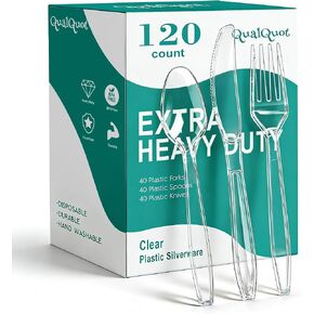 400 Count Clear Plastic Silverware, Extra Heavy Duty Plastic Utensils Set Includes 160 Forks, 160 Spoons and 80 Knives, BPA-Free and Heat Resistant Disposable Cutlery for Party and Daily Use in Saudi Arabia
