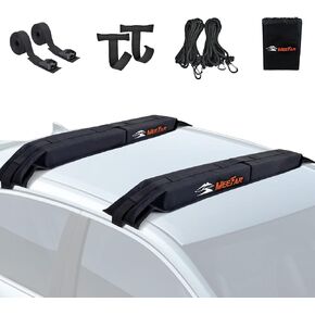 MeeFar Universal Car Soft Roof Rack نظام حامل الأمتعة لركوب الأمواج Kayak Surfboard SUP Canoe يتضمن شريطين للربط شديد التحمل، و2 حبل ربط للأسفل، و2 حزام حلقة سريعة وحقيبة تخزين in Kuwait