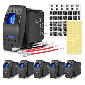 6 عبوات من 5 دبابيس SPST Rocker Switch مع أسلاك توصيل سلكية مسبقًا، 20A/12V 10A/24V ON/Off، حامل لوحة، ملصق توهج ليلي لشاحنة قارب السيارات البحرية SUV ATV على الطرق الوعرة in Kuwait