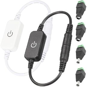 2 pcs LED Strip Dimmer Switch DC 12V-24V LED Touch Inline Dimmer Tact Switch Controller Black and White with DC Male and Female Connector for Single Color Emitting Diode Strip Light in Kuwait