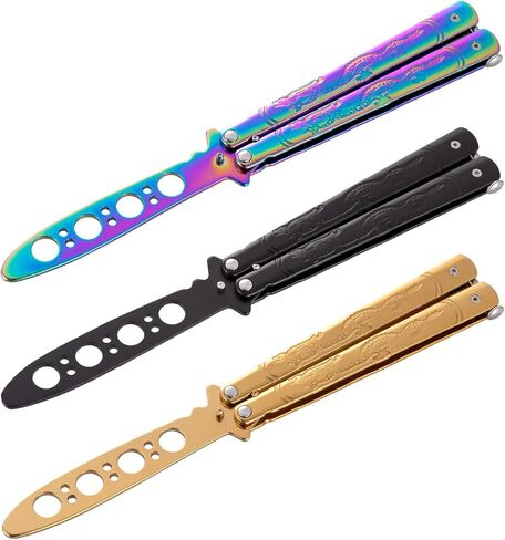 Little World Butterfly Training Accessories - 3-Pack Beginner Unsharpened Steel Folding Practice Tool with Maintenance Kit for Safe Flipping Tricks in Kuwait
