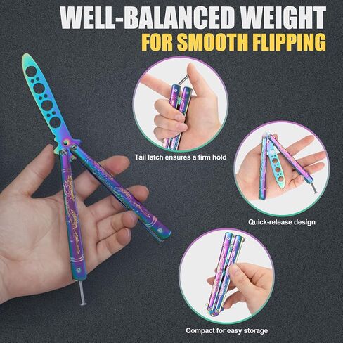 Little World Butterfly Training Accessories - 3-Pack Beginner Unsharpened Steel Folding Practice Tool with Maintenance Kit for Safe Flipping Tricks in Kuwait