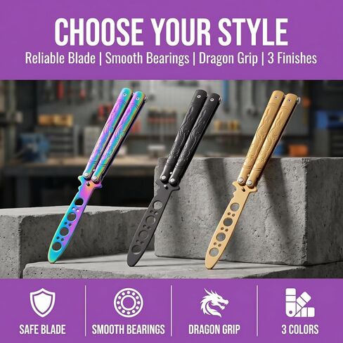 Little World Butterfly Training Accessories - 3-Pack Beginner Unsharpened Steel Folding Practice Tool with Maintenance Kit for Safe Flipping Tricks in Kuwait