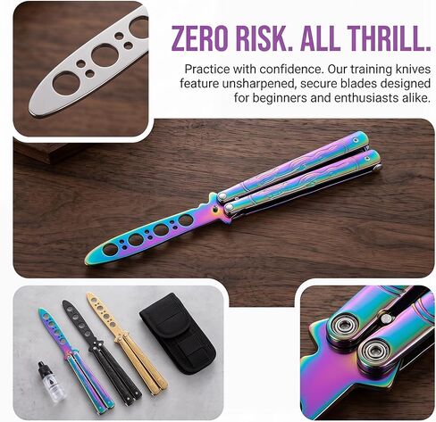 Little World Butterfly Training Accessories - 3-Pack Beginner Unsharpened Steel Folding Practice Tool with Maintenance Kit for Safe Flipping Tricks in Kuwait