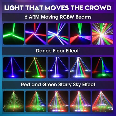 ضوء DJ برأس متحرك، ضوء حفلات RGBW بقدرة 150 وات مع 6 أذرع - ضوء مسرح LED 4 في 1 RGBW، DMX512 / تشغيل الصوت / التحكم عن بعد، دوران 540 درجة، للدي جي، الديسكو، الحفلات، البار، الزفاف in Saudi Arabia