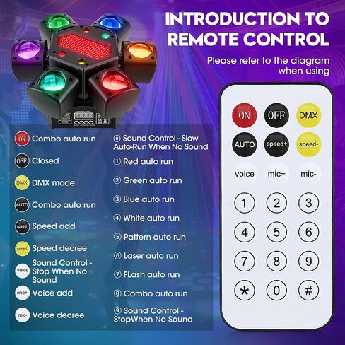 ضوء DJ برأس متحرك، ضوء حفلات RGBW بقدرة 150 وات مع 6 أذرع - ضوء مسرح LED 4 في 1 RGBW، DMX512 / تشغيل الصوت / التحكم عن بعد، دوران 540 درجة، للدي جي، الديسكو، الحفلات، البار، الزفاف in Saudi Arabia