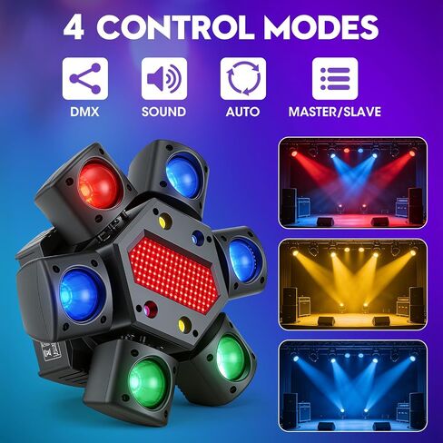 ضوء DJ برأس متحرك، ضوء حفلات RGBW بقدرة 150 وات مع 6 أذرع - ضوء مسرح LED 4 في 1 RGBW، DMX512 / تشغيل الصوت / التحكم عن بعد، دوران 540 درجة، للدي جي، الديسكو، الحفلات، البار، الزفاف in Saudi Arabia