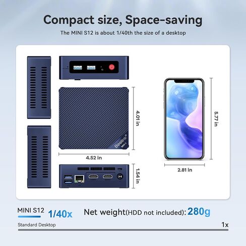 Beelink Mini S12 8GB RAM 480 GB SSD Mini PC – Intel N95, Dual 4K HDMI, 2.5Gbps Ethernet, Wi-Fi 5 & BT4.2, Windows 11 Home Compact Desktop Computer in Kuwait