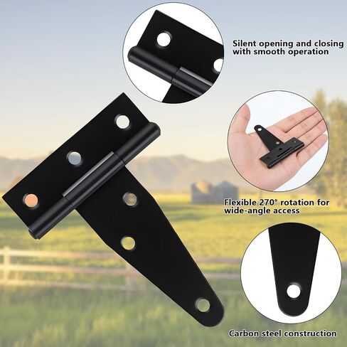 10 Pcs 3 Inch Strap Hinges, Shed Door Gate Hinges T Strap Fence Gate Hingess, Black Heavy Duty Barn Door Hinges for Gates, Barn Doors, Shed Doors, Outdoor, Wooden Fences Tee Hinge Hardware in Kuwait