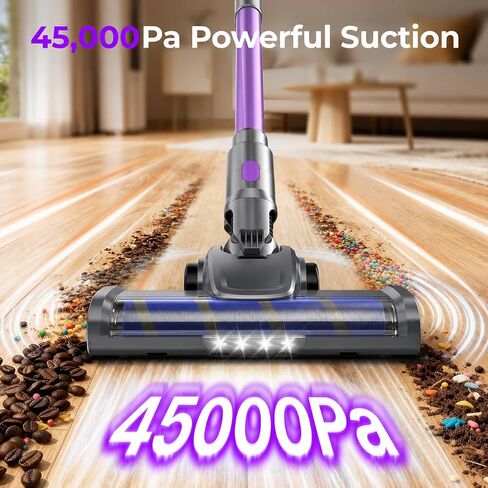 Cordless Vacuum Cleaner, 450W 45KPa 50 Mins Stick Vacuum Cordless Rechargeable with Self-Standing, Touch Screen, 1.8L Dust Cup, Anti-tangle Vacuum Cleaners for Home, Pet Hair, Hardwood Floor, Carpet in Saudi Arabia