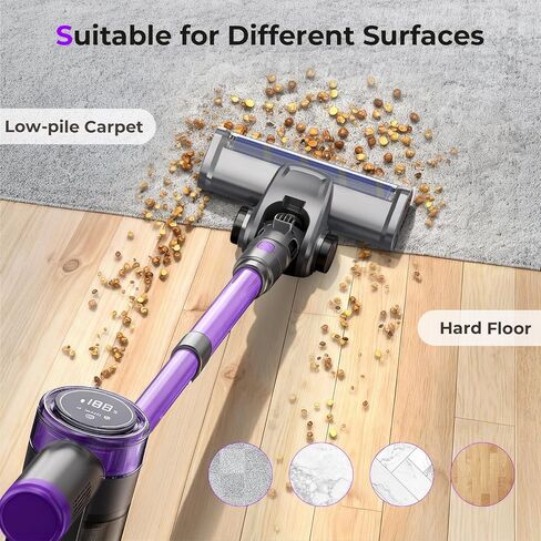 Cordless Vacuum Cleaner, 450W 45KPa 50 Mins Stick Vacuum Cordless Rechargeable with Self-Standing, Touch Screen, 1.8L Dust Cup, Anti-tangle Vacuum Cleaners for Home, Pet Hair, Hardwood Floor, Carpet in Saudi Arabia