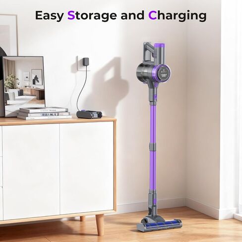 Cordless Vacuum Cleaner, 450W 45KPa 50 Mins Stick Vacuum Cordless Rechargeable with Self-Standing, Touch Screen, 1.8L Dust Cup, Anti-tangle Vacuum Cleaners for Home, Pet Hair, Hardwood Floor, Carpet in Saudi Arabia