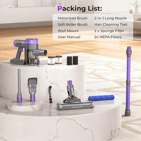 Cordless Vacuum Cleaner, 450W 45KPa 50 Mins Stick Vacuum Cordless Rechargeable with Self-Standing, Touch Screen, 1.8L Dust Cup, Anti-tangle Vacuum Cleaners for Home, Pet Hair, Hardwood Floor, Carpet in Saudi Arabia