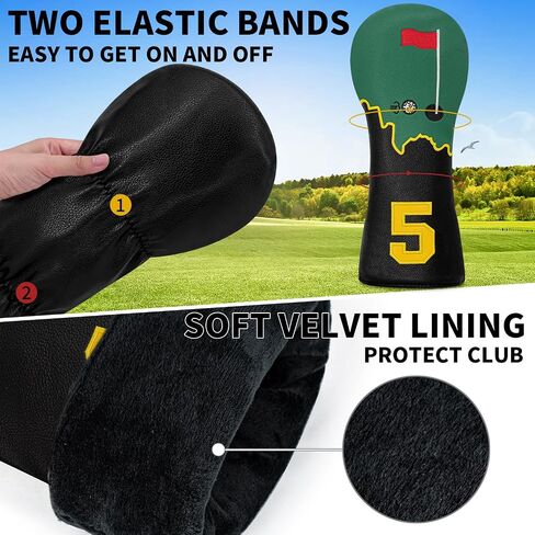 أغطية رأس خشبية من Fairway أغطية رأس لنادي الجولف أغطية رأس لنادي الجولف 5 أغطية رأس خشبية من الجلد الأسود ملحقات الجولف للنساء والرجال أغطية نادي الجولف الكرتونية in Kuwait