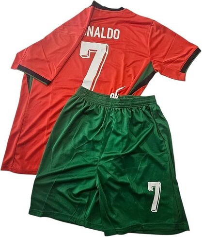 NEW 2024 Youth Soccer Fan Jersey Portugal No 7 Sports Jersey Shirt Free Shorts (Red, 8-9 Years) in Kuwait