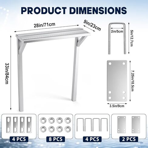 Wesiti Boat Lift Step-Over Platform, 28 x 9 Inch Heavy Duty Marine Boarding Step for Dock and Lift Frame, Adjustable Height Dock Steps Extension with U-Bolt Hardware, Slip-Resistant Surface, Silver in Kuwait