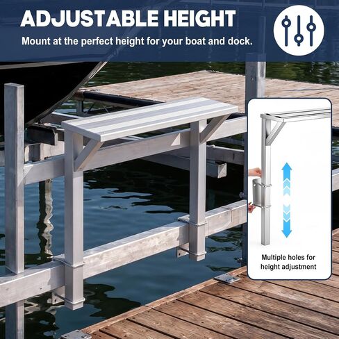 Wesiti Boat Lift Step-Over Platform, 28 x 9 Inch Heavy Duty Marine Boarding Step for Dock and Lift Frame, Adjustable Height Dock Steps Extension with U-Bolt Hardware, Slip-Resistant Surface, Silver in Kuwait