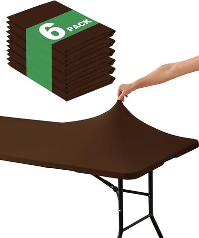 مفرش طاولة مستطيل من KeyWave - 6 عبوات 6 أقدام مرنة قابلة للطي غطاء طاولة علوي مقاوم للماء وقابل لإعادة الاستخدام لمناسبات حفلات التخييم والنزهات الخارجية، أسود، 72 بوصة طول × 30 بوصة عرض in Kuwait