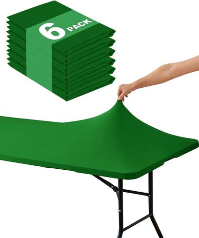 مفرش طاولة مستطيل من KeyWave - 6 عبوات 6 أقدام مرنة قابلة للطي غطاء طاولة علوي مقاوم للماء وقابل لإعادة الاستخدام لمناسبات حفلات التخييم والنزهات الخارجية، أسود، 72 بوصة طول × 30 بوصة عرض in Kuwait