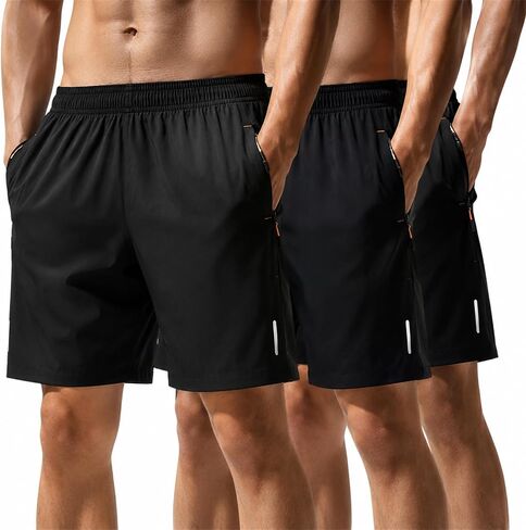 3 Pack Mens Athletic Shorts with Zipper Pockets, Quick Dry Lightweight Running Gym Shorts for Training Basketball Activewear in Kuwait