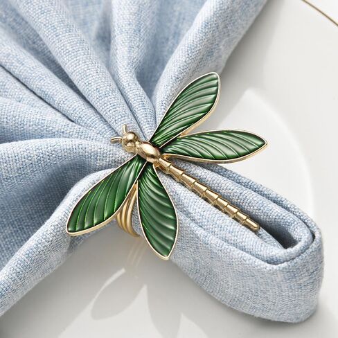 2PCS Zinc Alloy Green Dragonfly-Shaped Napkin Ring - Matte Gold Anti-Wind Table Decor for Weddings & Banquets in Kuwait