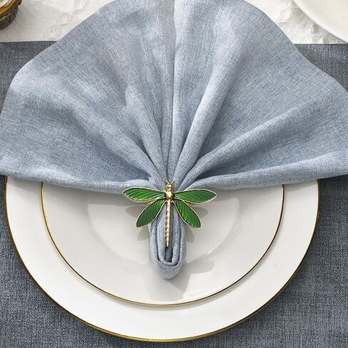 2PCS Zinc Alloy Green Dragonfly-Shaped Napkin Ring - Matte Gold Anti-Wind Table Decor for Weddings & Banquets in Kuwait