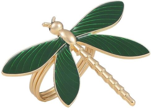 2PCS Zinc Alloy Green Dragonfly-Shaped Napkin Ring - Matte Gold Anti-Wind Table Decor for Weddings & Banquets in Kuwait