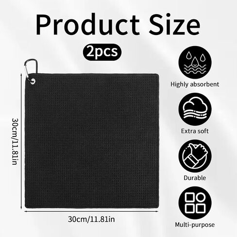 2 Pcs Golf Towels for Men, 11.8 X 11.8 Microfiber Towel with Clip, Waffle Cleaning Towel for Golf Bag Accessories for Men and Women in Kuwait