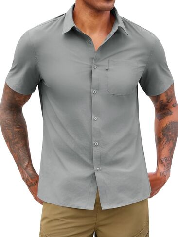 Yousify Men's Button Down Shirts Short Sleeve Fishing Tops Summer Mesh Line Quick Dry Shirt for Safari Camping Out Work in Kuwait