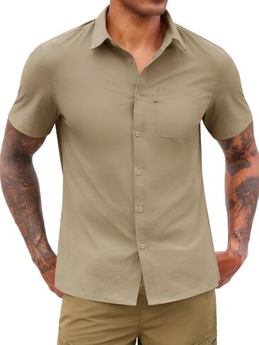 Yousify Men's Button Down Shirts Short Sleeve Fishing Tops Summer Mesh Line Quick Dry Shirt for Safari Camping Out Work in Kuwait