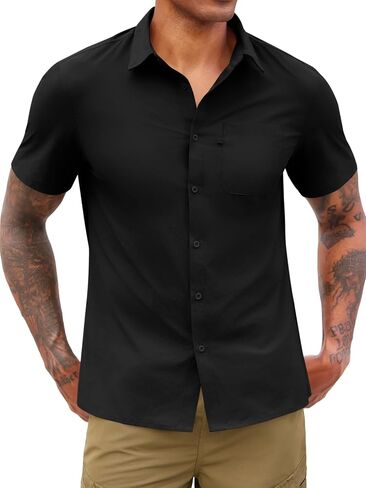 Yousify Men's Button Down Shirts Short Sleeve Fishing Tops Summer Mesh Line Quick Dry Shirt for Safari Camping Out Work in Kuwait