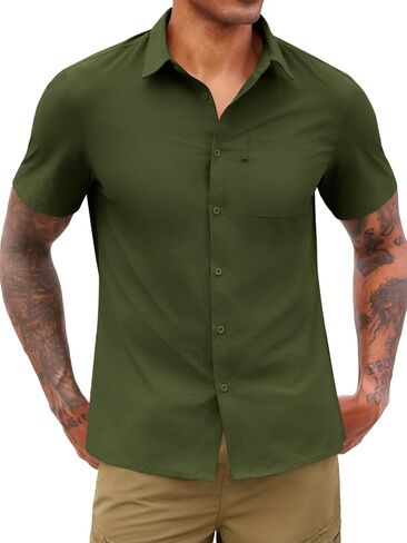 Yousify Men's Button Down Shirts Short Sleeve Fishing Tops Summer Mesh Line Quick Dry Shirt for Safari Camping Out Work in Kuwait