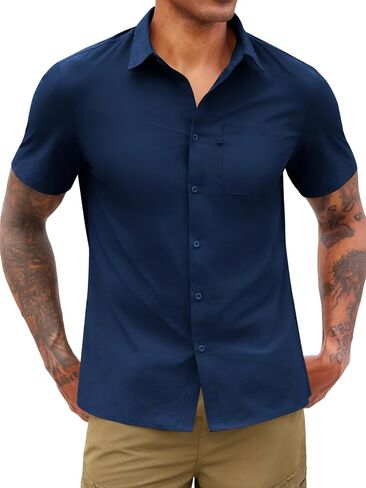 Yousify Men's Button Down Shirts Short Sleeve Fishing Tops Summer Mesh Line Quick Dry Shirt for Safari Camping Out Work in Kuwait