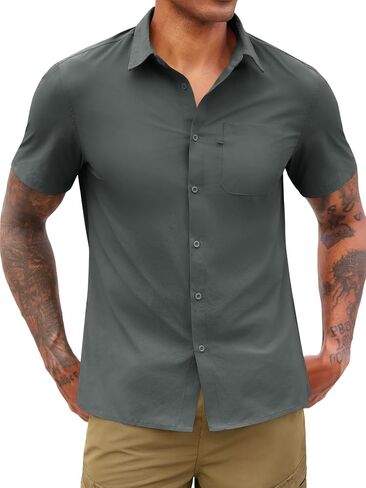 Yousify Men's Button Down Shirts Short Sleeve Fishing Tops Summer Mesh Line Quick Dry Shirt for Safari Camping Out Work in Kuwait