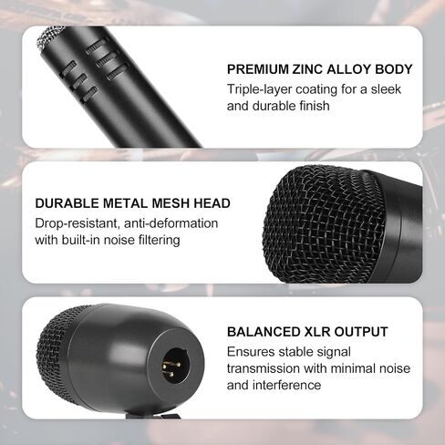 Drum Mic Set 7-Piece Wired Microphone Kit with Case for Recording | Includes Bass, Snare, Tom and Cymbal Mics, Thread Clips & Mic Holders for Studio, Live Performance, Music Production in Kuwait