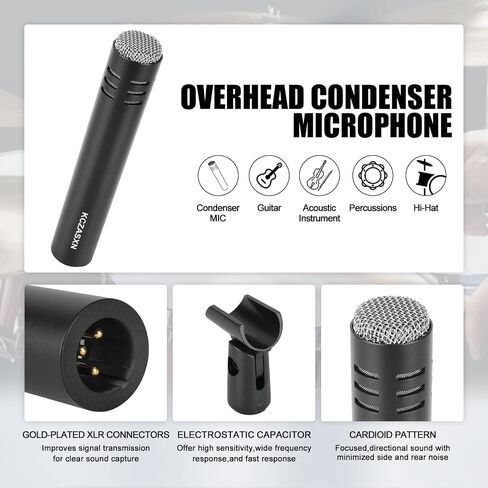 Drum Mic Set 7-Piece Wired Microphone Kit with Case for Recording | Includes Bass, Snare, Tom and Cymbal Mics, Thread Clips & Mic Holders for Studio, Live Performance, Music Production in Kuwait